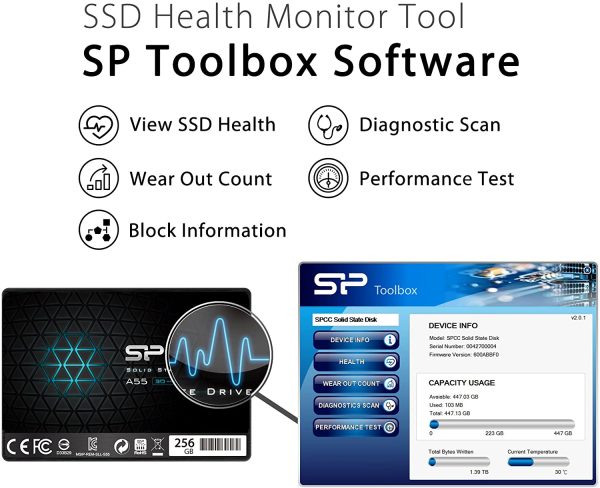 Silicon Power SSD 256GB 3D NAND A55 SLC Cache Performance Boost 2.5 Pollici SATA III 7mm (0.28") SSD interno - immagine 7