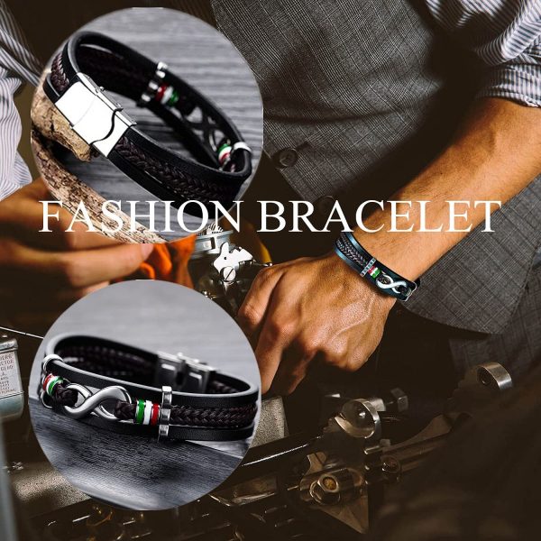 Bracciale da uomo in pelle nera intrecciata, con simbolo dell'infinito, in vera pelle, ideale come regalo - immagine 3