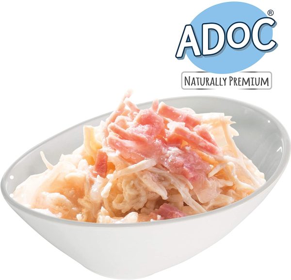 Adoc - Cibo Umido per Gatti Adulti con Ingredienti Naturali Pollo con Prosciutto - 24 lattine da 85gr - immagine 3