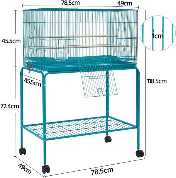 Yaheetech Gabbia Voliera per Uccelli Pappagalli Inseparabili Calopsite con Piedistallo in Metallo Azzurro