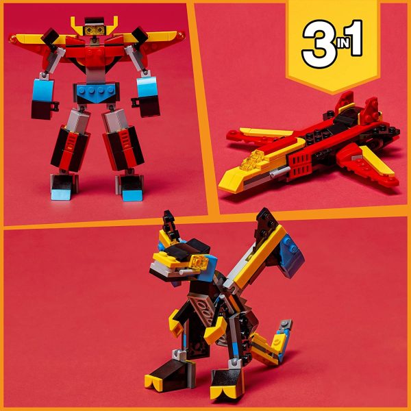 LEGO Creator 3in1 Super Robot, Set di Costruzioni in Mattoncini, Aereo e Drago Giocattolo per Bambini dai 6 Anni in su, con Parti Regolabili, 31124 - immagine 2