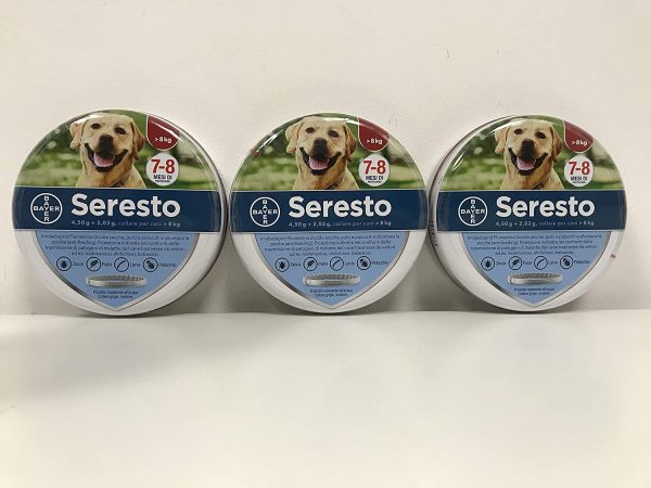 3 confezioni Collare Seresto di Bayer per cani oltre 8 Kg antipulci e zecche 70 cm