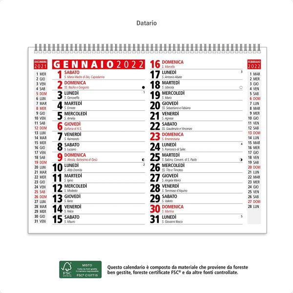 Calendario 2022 da Tavolo con Feste Settimane Lune e Santi - ECOLOGICO in Carta Certificata FSC? e Amico dell'Ambiente - Misura 19,5x16 cm - immagine 5