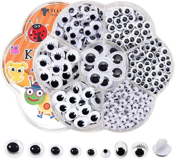 TOAOB 770 pezzi Occhi Mobili Adesivi Piccoli Rotondo Autoadesivi Finti Occhietti per Scrapbooking Decorazioni Creazione Bambole Pupazzi Fai da Te Lavoretti Artigianato 4mm 5mm 6mm 7mm 10mm 12mm