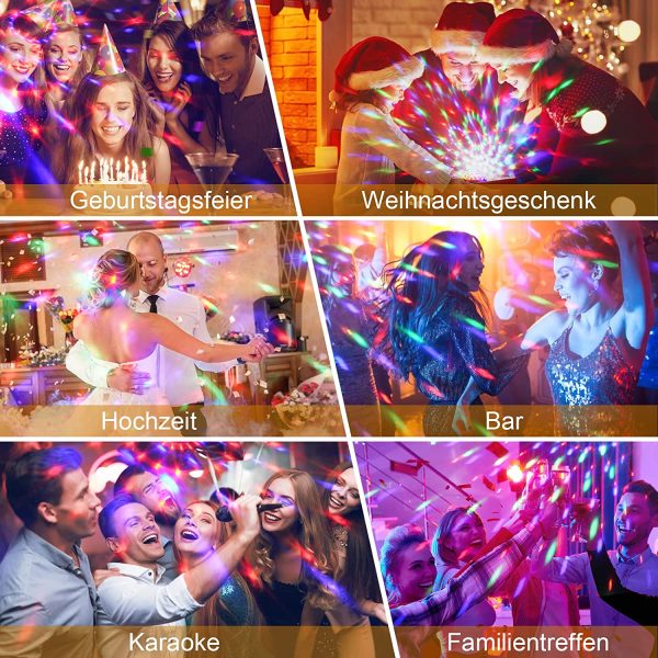 Luci Discoteca, 7 RGB Colori Musica Attivata Luce Discoteca Palla con 4 M Cavo USB, Telecomando, Rotazione a 360?? Lampada da Discoteca per Natale, Feste, Bar, Club, Car, Regalo per Bambini - immagine 5