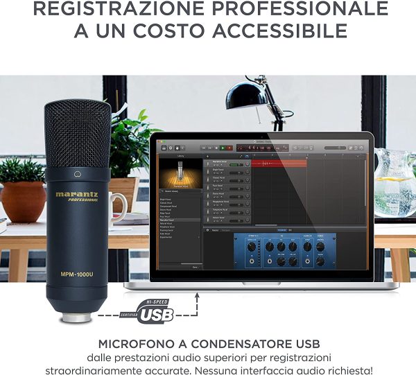 Marantz Professional MPM-1000U - Microfono USB a Condensatore con Diaframma Largo per il Podcasting e la Registrazione, Reggimicrofono e Cavo USB - immagine 2