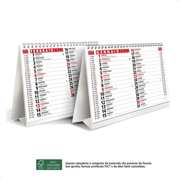 Calendario 2022 da Tavolo con Feste Settimane Lune e Santi - ECOLOGICO in Carta Certificata FSC? e Amico dell'Ambiente - Misura 19,5x16 cm - immagine 6