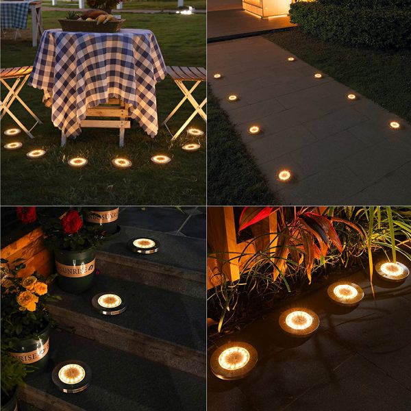 4 Pezzi Luci Solari per Giardino,  16 LED Lampade Solare Esterno Incasso Faretti a Terra Luce Sepolta Solare Impermeabile per Vialetto Scala Prato Paesaggio Strade Piscina Patio, Bianco Caldo - immagine 2