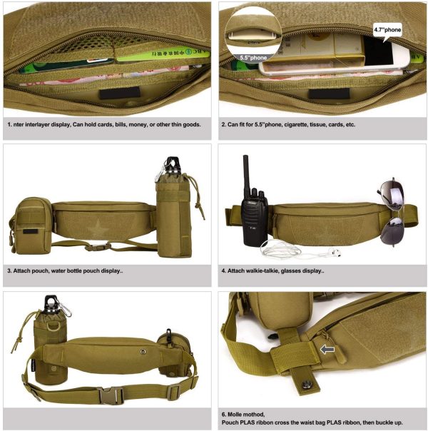 Yakmoo Marsupio Sportivo Impermeabile Molle Sistema Borsetta a Tracolla Militare Tattico Borsa per Outdoors - immagine 7