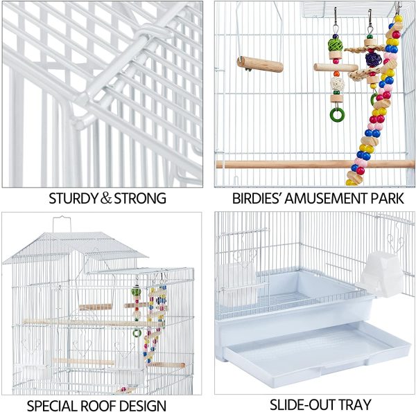 Yaheetech Gabbia Voliera per Uccelli Pappagalli Inseparabili Calopsite Parrocchetti in Metallo e Legno con Giocattoli Bianca - immagine 5
