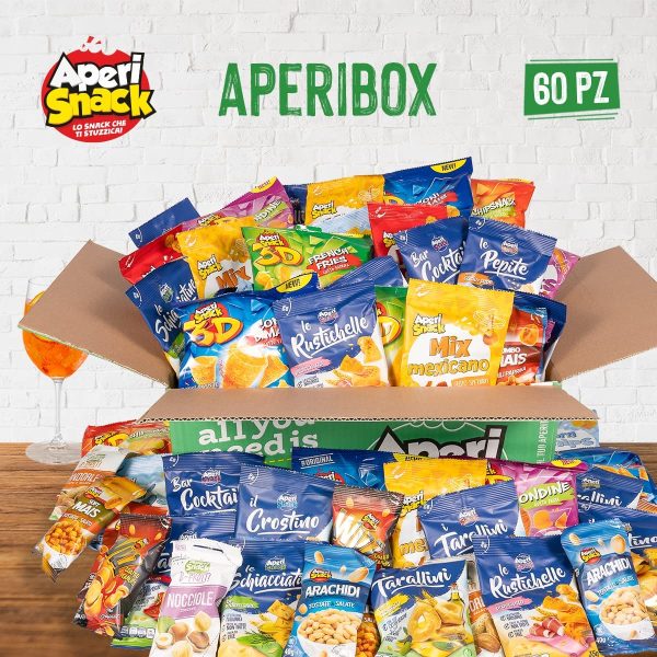 APERIBOX 60 - AP18.001.04 - Snack salati, patatine, frutta secca e tanti stuzzichini da sgranocchiare racchiusi in una Box super variegata. Ottima per un aperitivo in compagnia. Favolosa idea regalo. - immagine 5