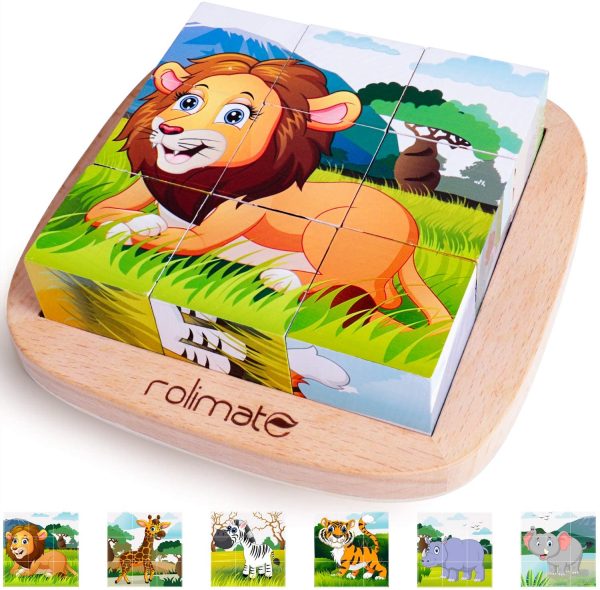 rolimate Puzzle di Legno, Cane Gatto Coniglio Pecora Cavallo Maiale, Giochi Legno Puzzle Regalo di Natale di Compleanno per 2 3 4+ Anni, Montessori Apprendimento del Giocattolo Prescolare (leone-1) - immagine 3