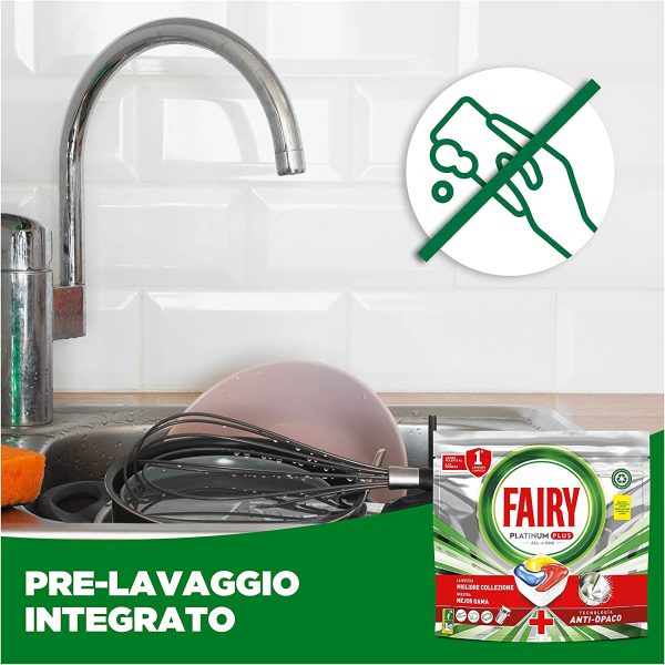 Fairy Platinum Plus Pastiglie Lavastoviglie,176 Lavaggi,4x44Capsule Lavastoviglie,Detersivo Lavastoviglie al Limone, L'Ottima Pulizia Di Fairy Per Stoviglie, Tecnologia Anti-Opaco con Azione Brillante - immagine 3