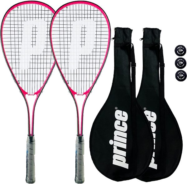 Prince Power Viper Ti - Racchetta da squash, set doppio, con coperture protettive e 3 palline da squash