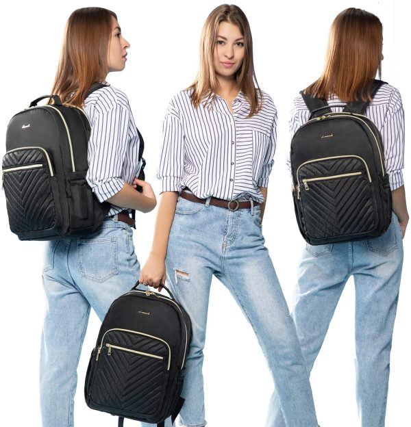 Zaino Donna Porta PC 15,6 Pollici, Impermeabile Zaino per Laptop con Caricatore USB, Nero Zaino Computer per Universit?? Viaggi Lavoro Scuola Ufficio - immagine 4