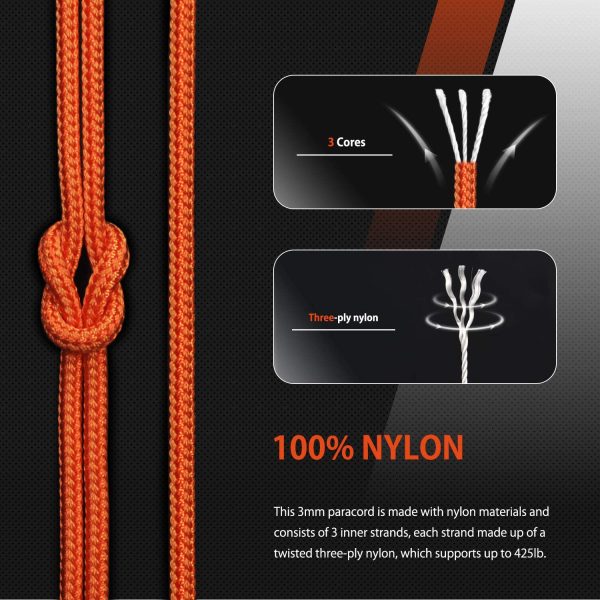 Abma Cord 3mm Paracord 3 Fili Interni 100% Nylon Cavo per Paracadute (30M / 50M) - immagine 7