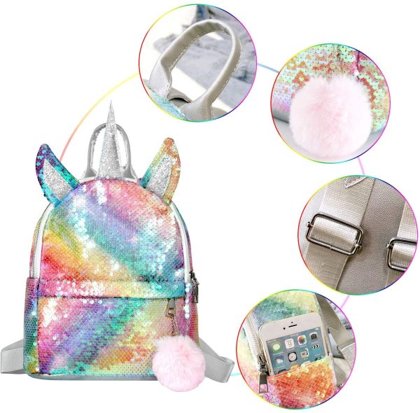 WolinTek Zaino con Unicorno, Borsa per la Scuola per Ragazze, Zaino con Paillette Unicorno,Zaino da Viaggio alla Moda,Sacchetto Di Scuola Unicorn per Ragazze - immagine 7