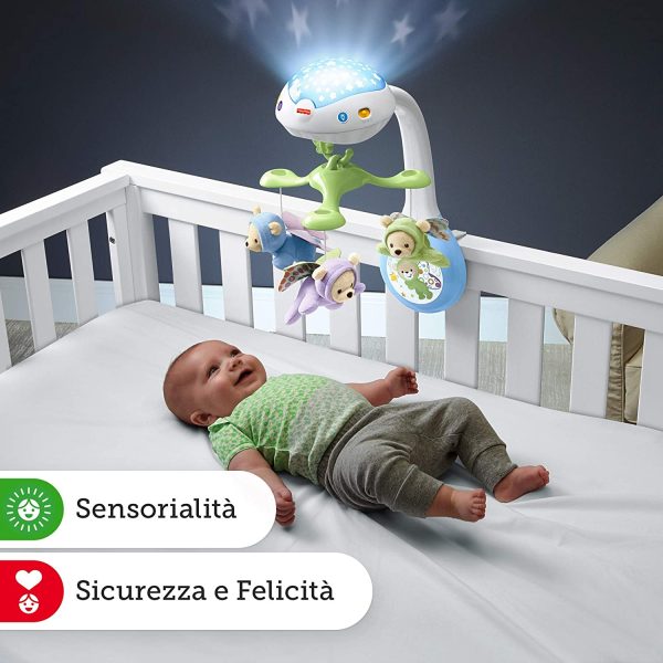 Fisher-Price Farfalla 3 in 1 Proiettore Mobile - Giocattolo per Culle e Lettini con Suoni e Luci - 3 Orsetti - Regalo per Bambini 0-5 Mesi