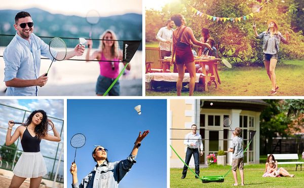 Set Badminton per 2 o 4 Giocatori - Racchette 3 Volani 1 Rete - Set Perfetto per Bambini Ragazzi e Adulti - per Tutta Famiglia - Spiaggia Giardino Vacanza - immagine 4