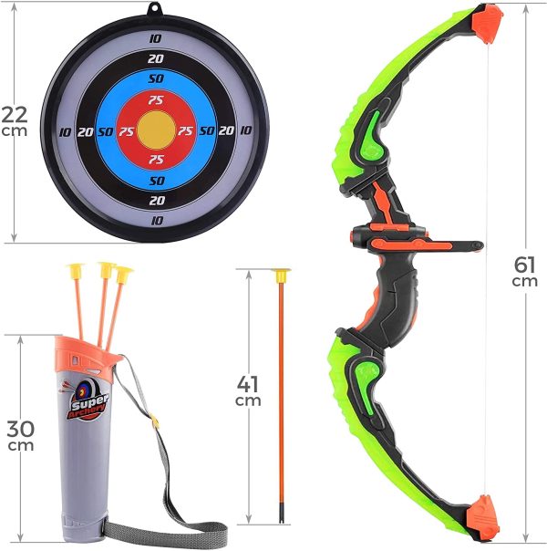 Oramics Set per tiro ad arco, 1 bersaglio, 1 supporto per freccia, 3 frecce, 1 frecce a LED, arco per bambini a partire dai 6 anni ?C Set di giocattoli per ragazzi e ragazze ?C gioco per interni ed esterni - immagine 7