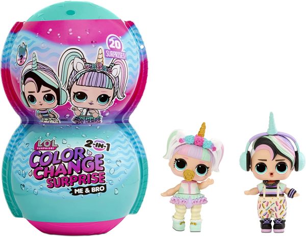 L.O.L. Surprise! 2-in-1 LOL Surprise Me & My Bro Colour Change Set di Bambole - ASSORTIMENTO - Due Bambole con 20 sorprese tra Cui Abiti, Accessori e Cambio Colore - per Bambini dai 4 Anni in su