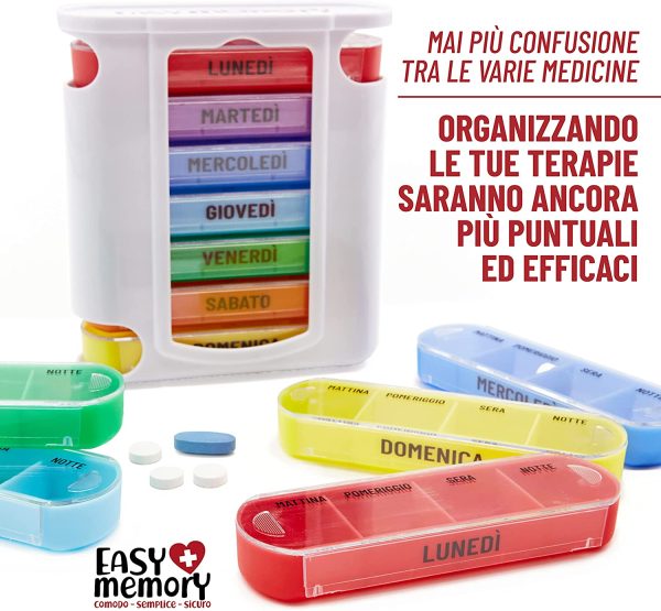 Easy Memory Portapillole Settimanale Italiano con Tabella x Medicinali, 7 Portapastiglie Giornalieri - immagine 7