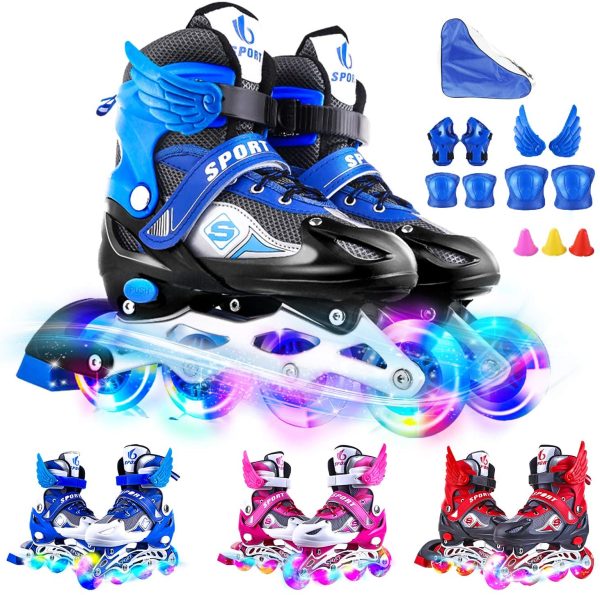 Pattini in Linea per Bambini/Adolescenti con Ruote Illuminanti Pattini a rotelle Traspiranti e Confortevoli Taglia Regolabile Inline Skates Rollerblade