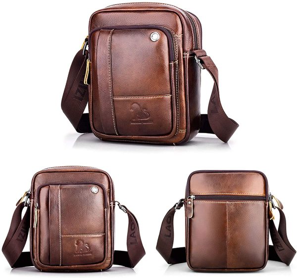 BAIGIO Borsello Uomo Pelle Marrone Borsa a Tracolla Vintage Borsa a Spalla Piccola Crossbody Bag Casual (Marrone) - immagine 2