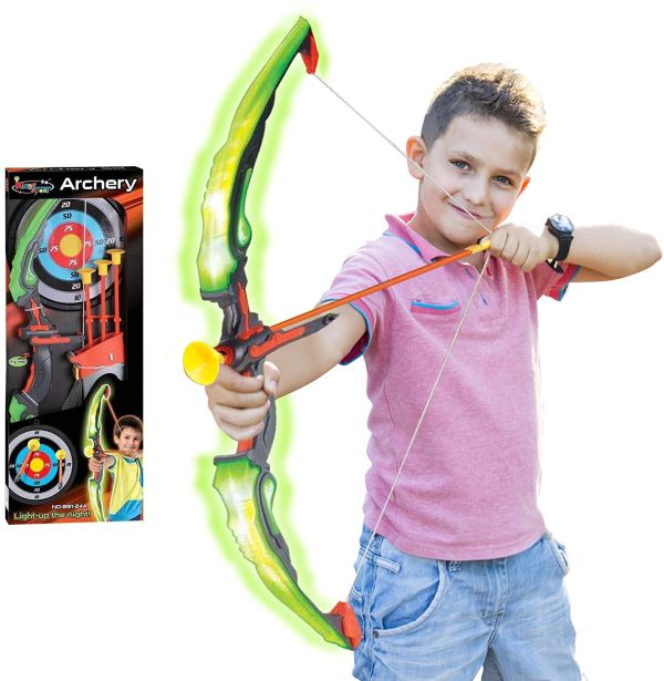 Oramics Set per tiro ad arco, 1 bersaglio, 1 supporto per freccia, 3 frecce, 1 frecce a LED, arco per bambini a partire dai 6 anni ?C Set di giocattoli per ragazzi e ragazze ?C gioco per interni ed esterni - immagine 5