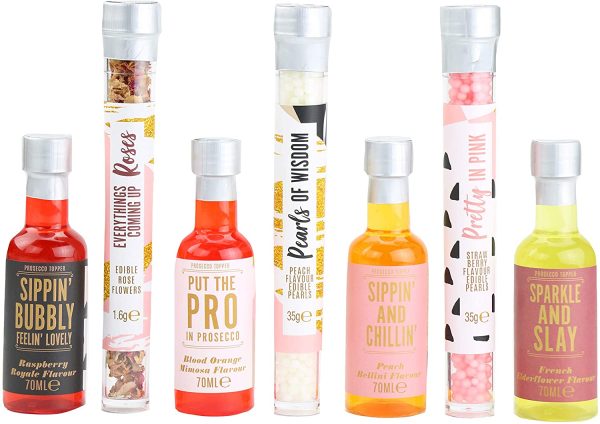 Modern Gourmet Foods, Prosecco Therapy, Kit per Cocktail Frizzanti al Prosecco, Set Regalo, Include 4 Miscele per Cocktail al Gusto di Frutta, Perle e Petali di Rosa Commestibili (alcool non incluso) - immagine 6