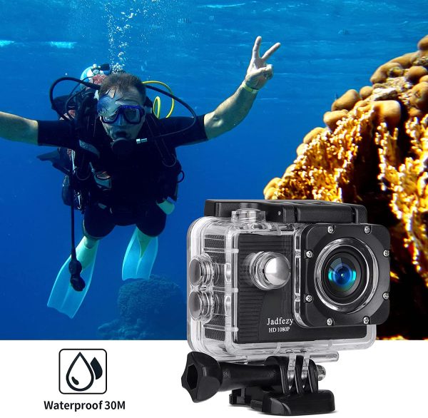 Action Camera 1080P 30fps, Fotocamera Subacquea impermeabile 30M, Sports Cam con due 900mAh Batterie Ricaricabili e Kit Accessori - immagine 3