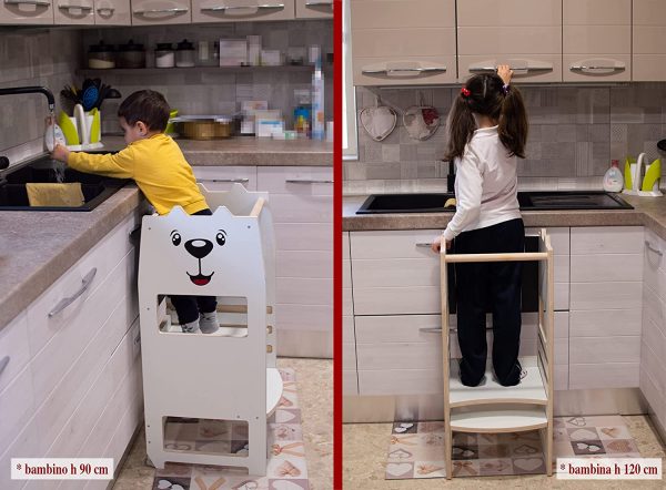 Arte del Legno, EASY TOWER Torre Montessoriana di apprendimento per Bambini, Fissa con Piano Regolabile, Personalizzabile e Antimacchia - immagine 5