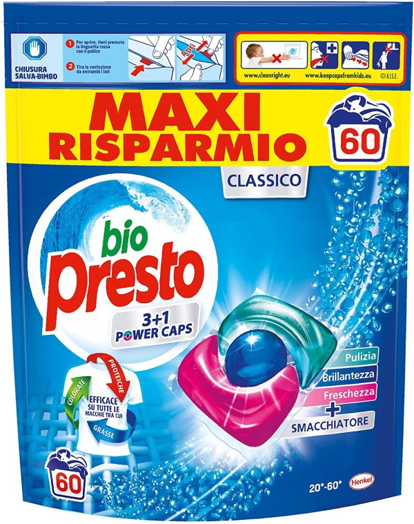 Bio Presto Bio Presto Power Caps Classico, Detersivo Lavatrice Predosato In Capsule, Confezione Da 60 Lavaggi - 780 g - immagine 5