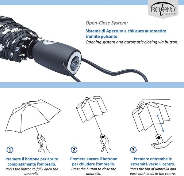BOLERO OMBRELLI - Ombrello da Pioggia Mini Pieghevole Antivento - Apertura e chiusura automatica OPEN-CLOSE - Tessuto Pongee 190T - Portatile e Tascabile - immagine 5