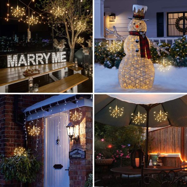 Luci di Natale, Litogo Luci Fuochi D'Artificio Luci Natalizie da Esterno 25LED Luci Fatate Natalizie Funzionamento a Batteria Decorative Giardino Patio Matrimonio Festa Interno Bianco caldo - immagine 5