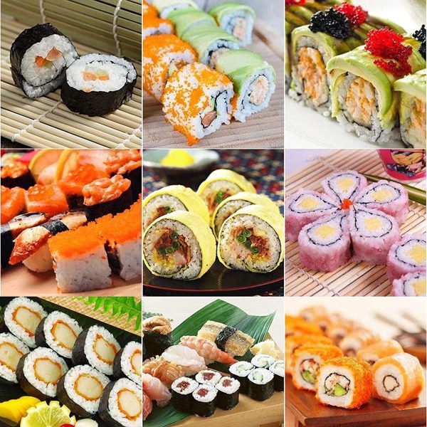 12 Pezzi Kit di Sushi Bamb?? Kit Fare Sushi Bamb?? Kit Completo in Bamb?? per Arrotolare Include 5 *Paia Bacchette 2 *Tappetini Arrotolare Sushi 2 *Piccolo Piatto 1* Spatola Riso 1* Paletta 1 *Sacco - immagine 6