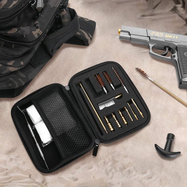 ProCase Kit di Pulizia per Pistola Calibro 9 22 38 40 45 357 MM, Set di Pulizia Armi Pulizia Cura Della Pistola da Softair da Caccia Borsa da Tiro, Regalo Festa del Pap?? -Nero - immagine 6