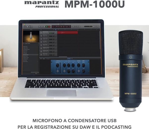 Marantz Professional MPM-1000U - Microfono USB a Condensatore con Diaframma Largo per il Podcasting e la Registrazione, Reggimicrofono e Cavo USB