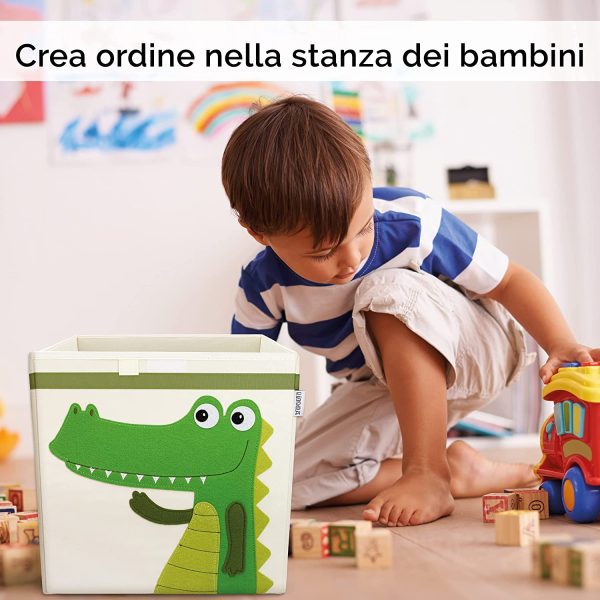 GL??CKSWOLKE Portagiochi Bambini - 15 Motivi I Contenitori per Giocattoli con Coperchio I Scatola Portaoggetti (33x33x33) Box Scaffale I Cesto Cesta Porta Giochi Cameretta I Animali Coccodrillo - immagine 8