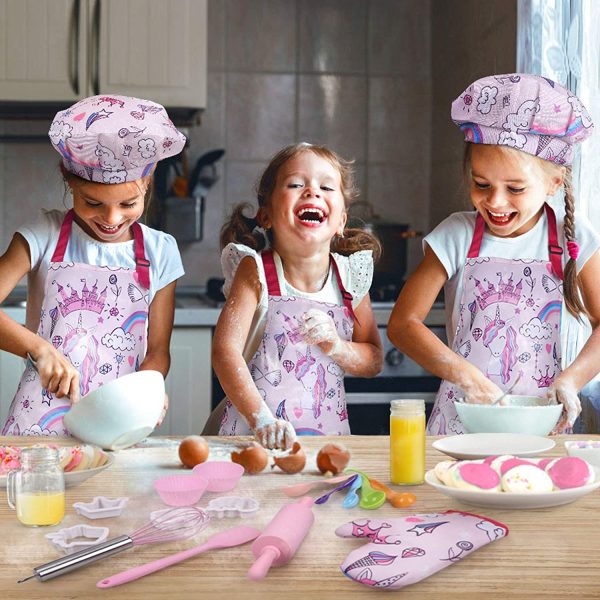 Anpro 27 Pezzi Set da Cucina per Bambini, Unicorno Set di Chef Gioco di Utensili Bambini da Accessori, Cuoco Cappello Utensili da Cucina Mitt, Ideale Regalo di Compleanno e Natale, 3-7 Anni ?? - immagine 6