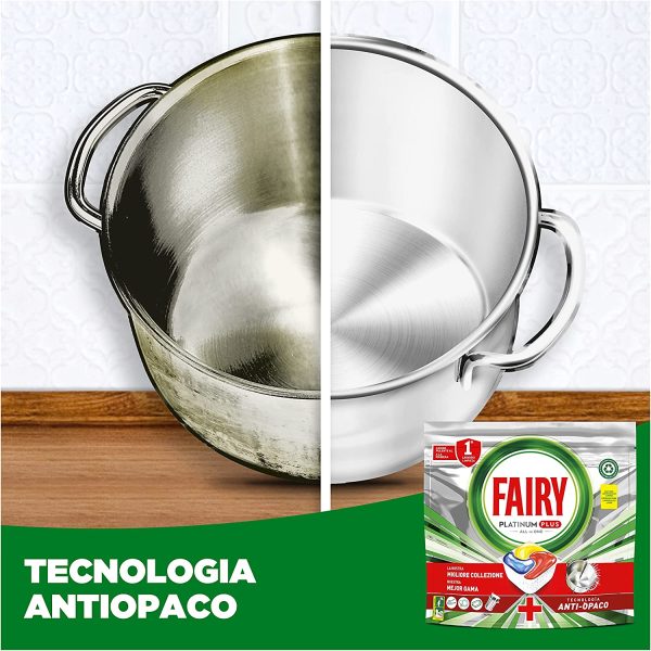 Fairy Platinum Plus Pastiglie Lavastoviglie,176 Lavaggi,4x44Capsule Lavastoviglie,Detersivo Lavastoviglie al Limone, L'Ottima Pulizia Di Fairy Per Stoviglie, Tecnologia Anti-Opaco con Azione Brillante - immagine 6