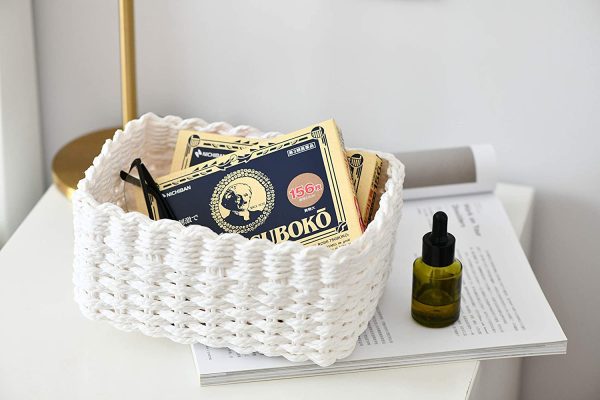 Scatole di Immagazzinaggio di Carta di Eco Cestino di Immagazzinaggio Bianco Impilabile Cestini portaoggetti Fatto a Mano Asciugamano Libri di Trucco Armadio Bedroom Decor Set di 3 - immagine 3