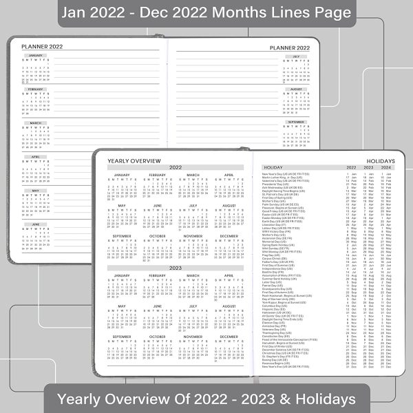 Agenda 2022 - Agenda 2022 Universit?? da gennaio a dicembre, Agenda Giornaliera Per Produttivit?? con Schede Mensili, Tasca Interna, a Righe, 14,3 x 21 cm - immagine 5