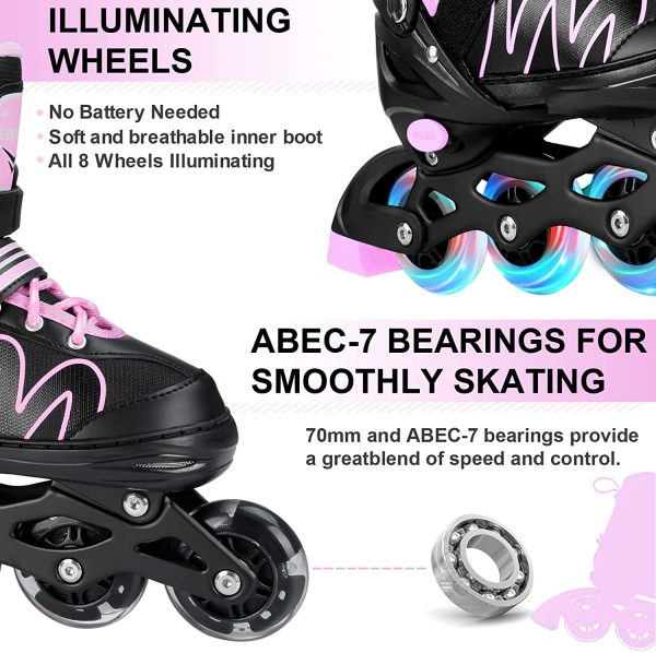 Pattini in Linea per Bambini Idee Regalo Bambini Compleanno, Regolabile Pattini a Rotelle con Ruote Illuminanti, Traspiranti e Confortevoli Rollerblades per Ragazzi Ragazze - immagine 4