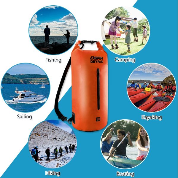 Borse Impermeabile Sacca Dry Bag 5L 10L 15L 20L 30L con Tracolla Regolabile per Spiaggia Sport d'Acqua Trekking Kayak Canoa Pesca Rafting Nuoto Campeggio (Arancione, 5L)