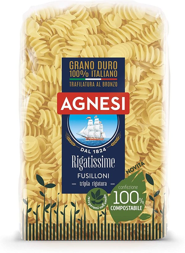 Agnesi Fusilloni rigati Rigatissime | Pasta di semola di grano duro 100% italiano | Trafilatura al bronzo | Confezione compostabile da 500 grammi - immagine 2