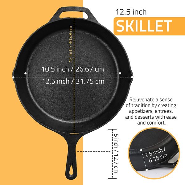 Padella ghisa Pre-stagionata - Padella ghisa da 12,5 Pollici (31,75 cm) - Padella - Pentole Grill sicure per Uso Interno ed Esterno - immagine 4