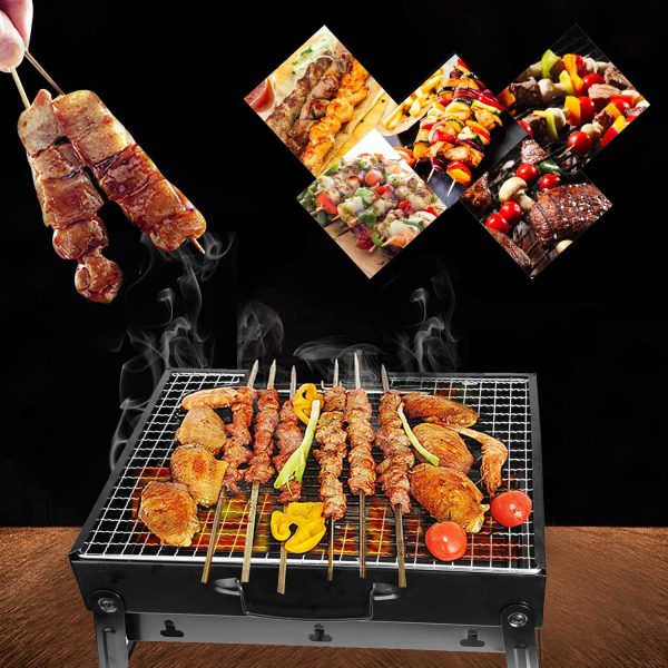 FISHOAKY Barbecue Portatile, Barbecue Carbone Pieghevole, Mini BBQ Carbonella, BBQ Grill con Guanti Barbecue, Pinza, Spruzzatore di Olio per 1-3 Persone Cucinare all'aperto, Campeggio, Picnic - immagine 3