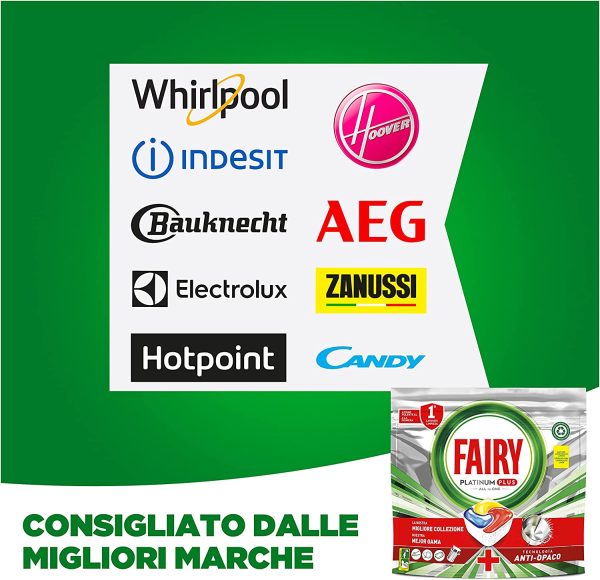 Fairy Platinum Plus Pastiglie Lavastoviglie,176 Lavaggi,4x44Capsule Lavastoviglie,Detersivo Lavastoviglie al Limone, L'Ottima Pulizia Di Fairy Per Stoviglie, Tecnologia Anti-Opaco con Azione Brillante - immagine 2