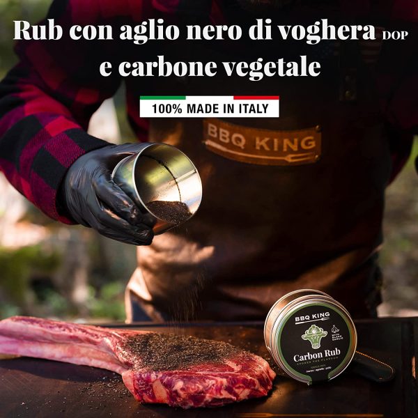 BBQ KING - Carbon Rub Confezione da 70 Gr, Dry Rub Bbq per Manzo Ideale per Barbecue e Grill, Set Spezie Cucina 100% Made in Italy, Miscela di Spezie per Carni quali Manzo, Agnello e Pollo - immagine 2